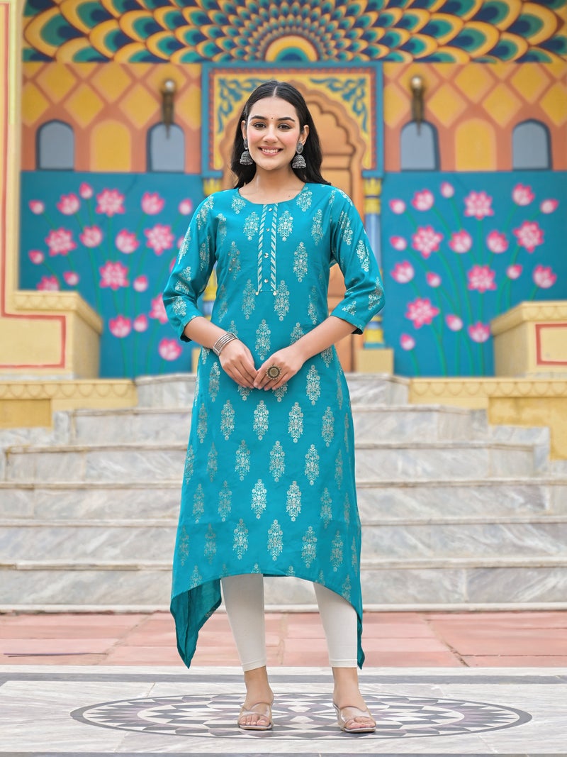 Shifory Sky Blue A-Line Silk Kurti for Women - Image 3